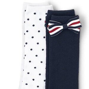 Girls Baby Knee Socks Navy Bow White Polka Dot 2 Pack 10-12 Months Gymboree